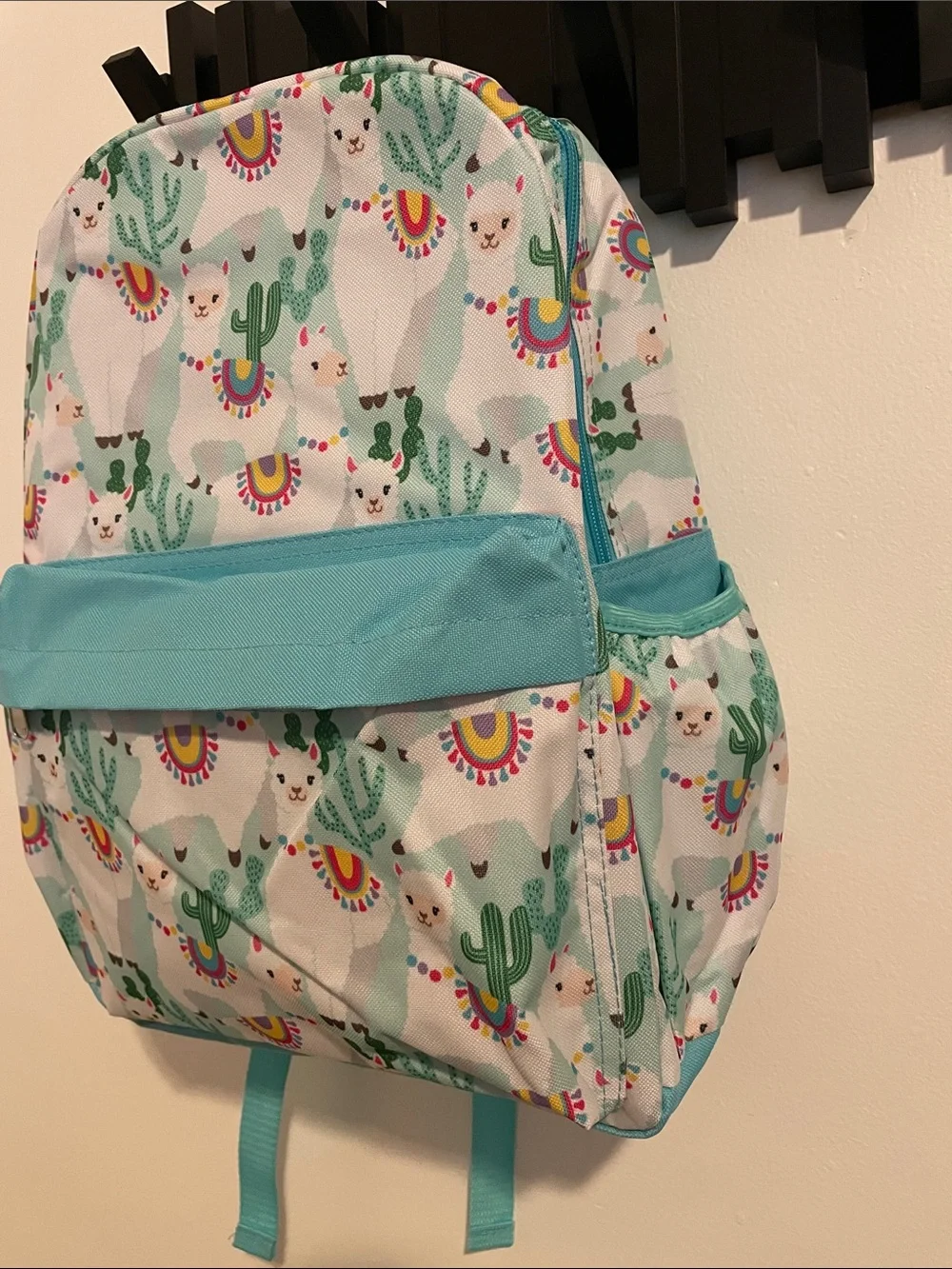 Kids Llama Print Backpack with Aqua Front Pocket -NEW